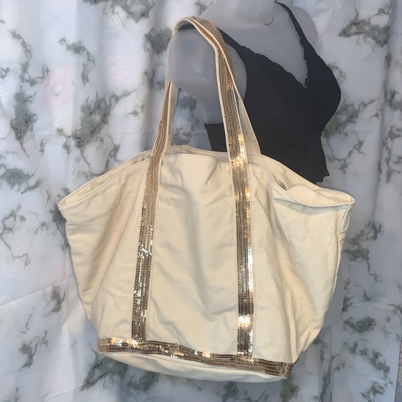 🎒 Large Cream & Gold Tote Bag - Picture 1 of 9
